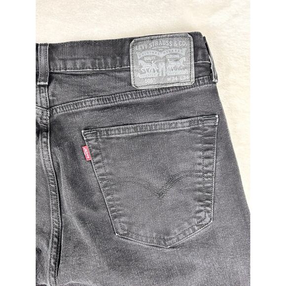 Levi's 505 Mens Black Dark Wash 5 Pocket Denim Straight Leg Jeans Size 34X34 - Picture 6 of 7